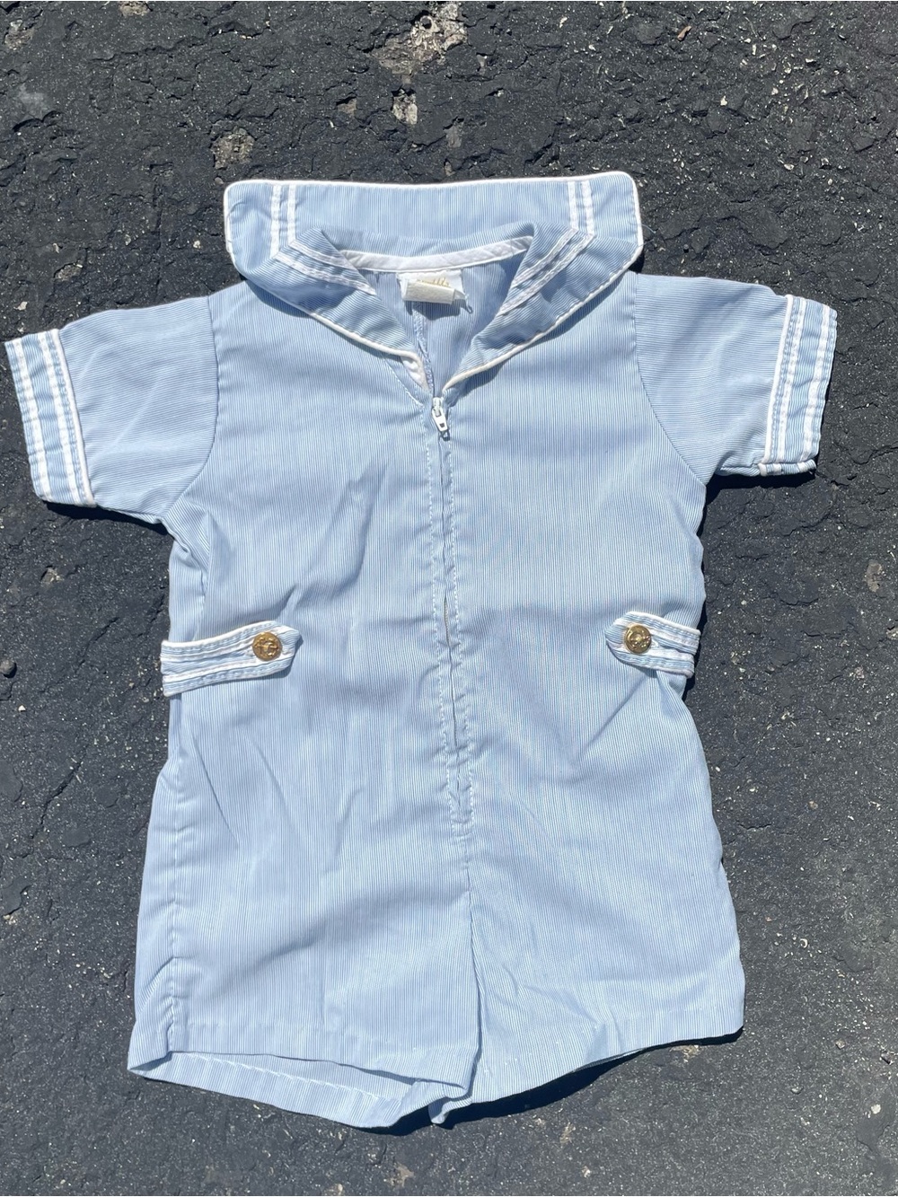 Vintage Little Bitty Light Blue Sailor-Style Baby Romper